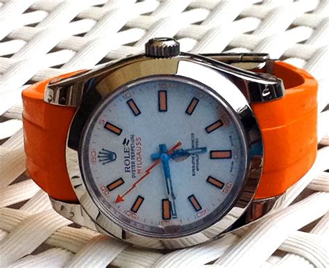 watch band orange rolex milgaus|rolex milgauss straps.